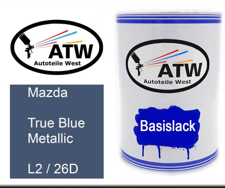 Mazda, True Blue Metallic, L2 / 26D: 500ml Lackdose, von ATW Autoteile West.